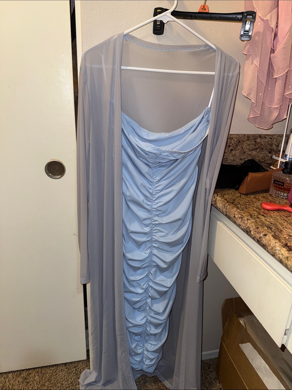 SHEIN Light Blue Ruched Midi Skirt